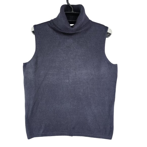 Womens Blue Josephine Chaus Turtleneck Sweater Vest Sleeveless Silk Blend Size M - Picture 1 of 9